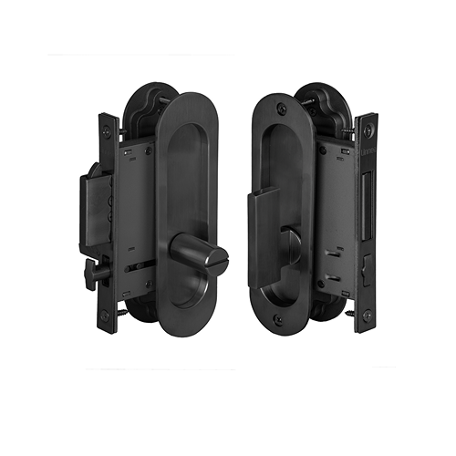 Linnea PL160R Round ADA Compliant Privacy Pocket Door Lock Set in Satin Black finish