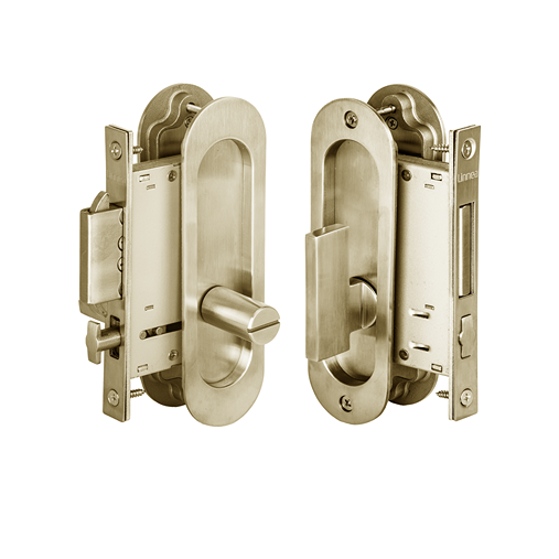 Linnea PL160R Round ADA Compliant Privacy Pocket Door Lock Set in Satin Brass finish