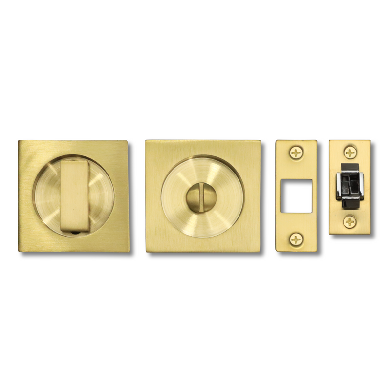 Linnea PL66S Square Privacy Pocket Door Lock in Satin Brass finish