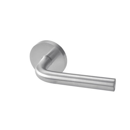 Linnea Passage Lever L03 with Round Rose and 2 3/4" Backset in Satin Stainless Steel finish