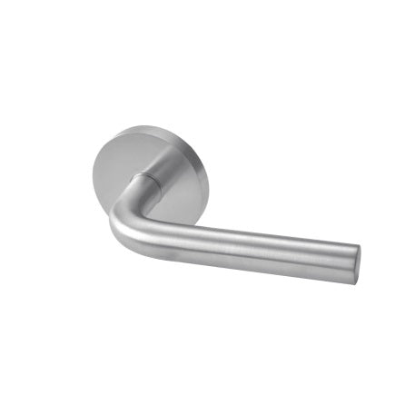 Linnea Passage Lever L03 with Round Rose and 2 3/8" Backset in Satin Stainless Steel finish