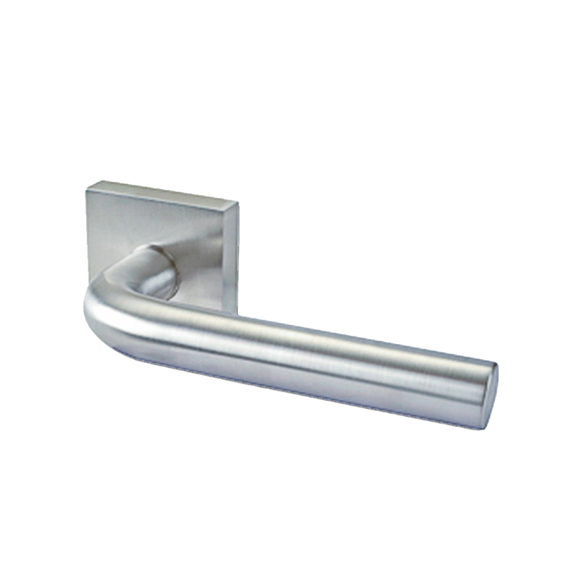 Linnea Privacy Lever L03 with Square Rose and 2 3/4" Backset in Satin Stainless Steel finish