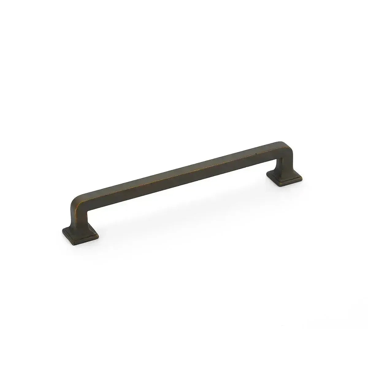 The Schaub Menlo Park Cabinet Pull in Ancient Bronze finish.