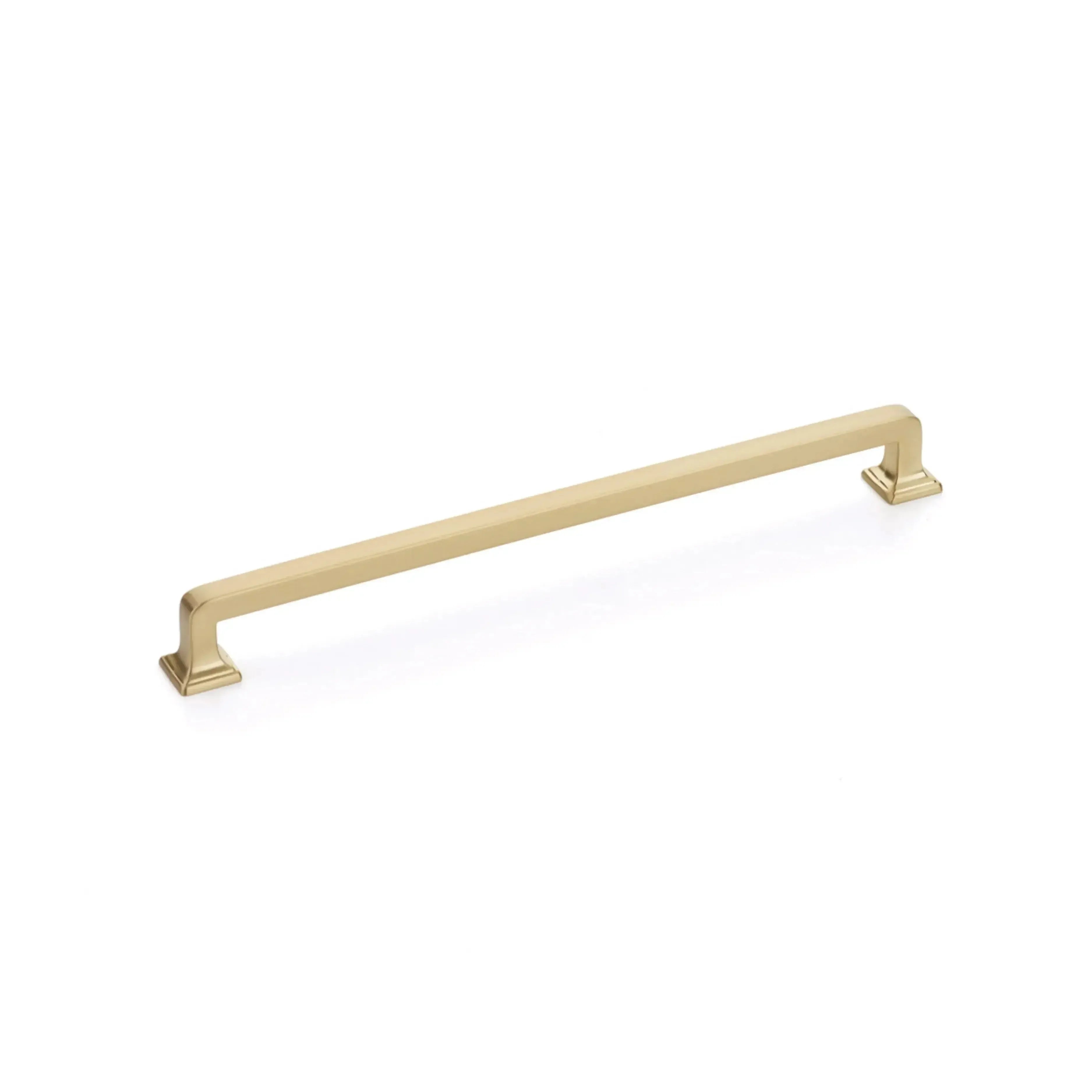 The Schaub Menlo Park Cabinet Pull in Signature Satin Brass finish.
