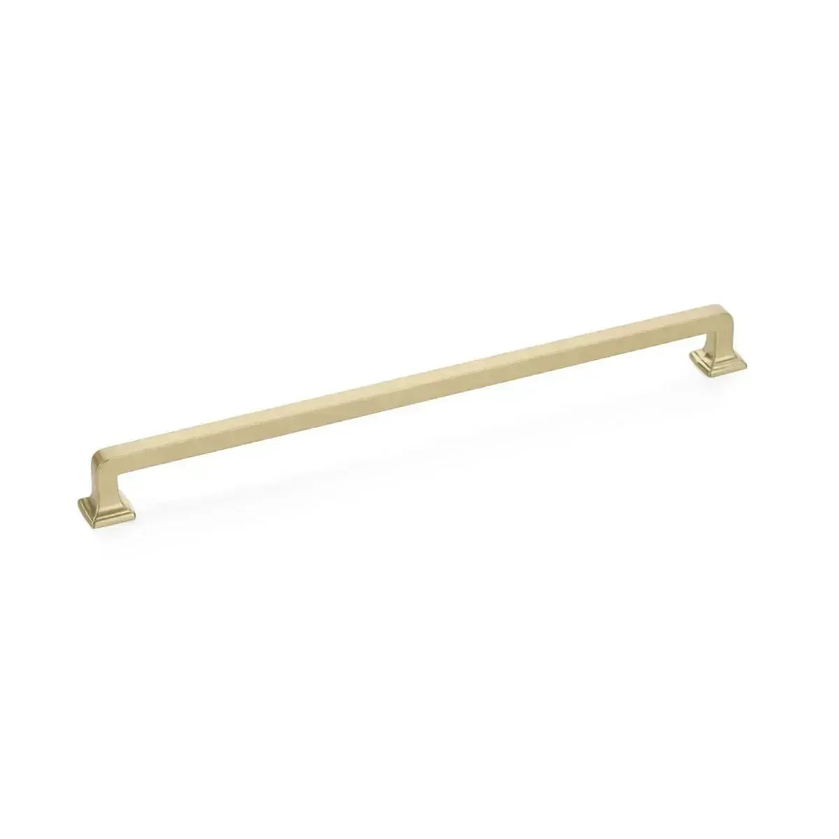 The Schaub Menlo Park Cabinet Pull in Signature Satin Brass finish.