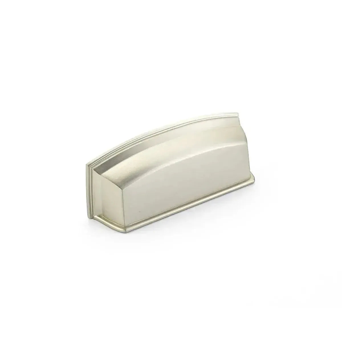 The Schaub Menlo Park Cup Pull in Satin Nickel finish.