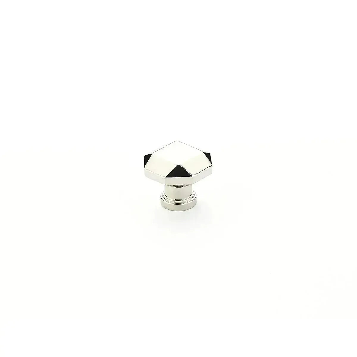 The Schaub Menlo Park Faceted Cabinet Knob in Polished Nickel finish.