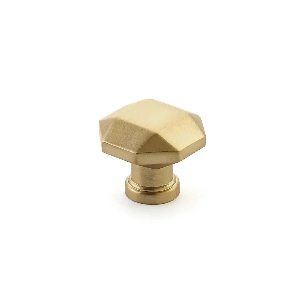 The Schaub Menlo Park Faceted Cabinet Knob in Signature Satin Brass finish.