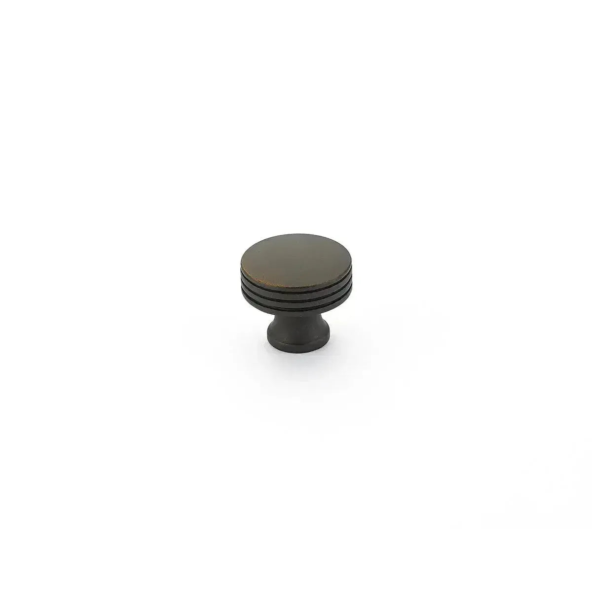 The Schaub Menlo Park Ridged Cabinet Knob in Ancient Bronze finish.