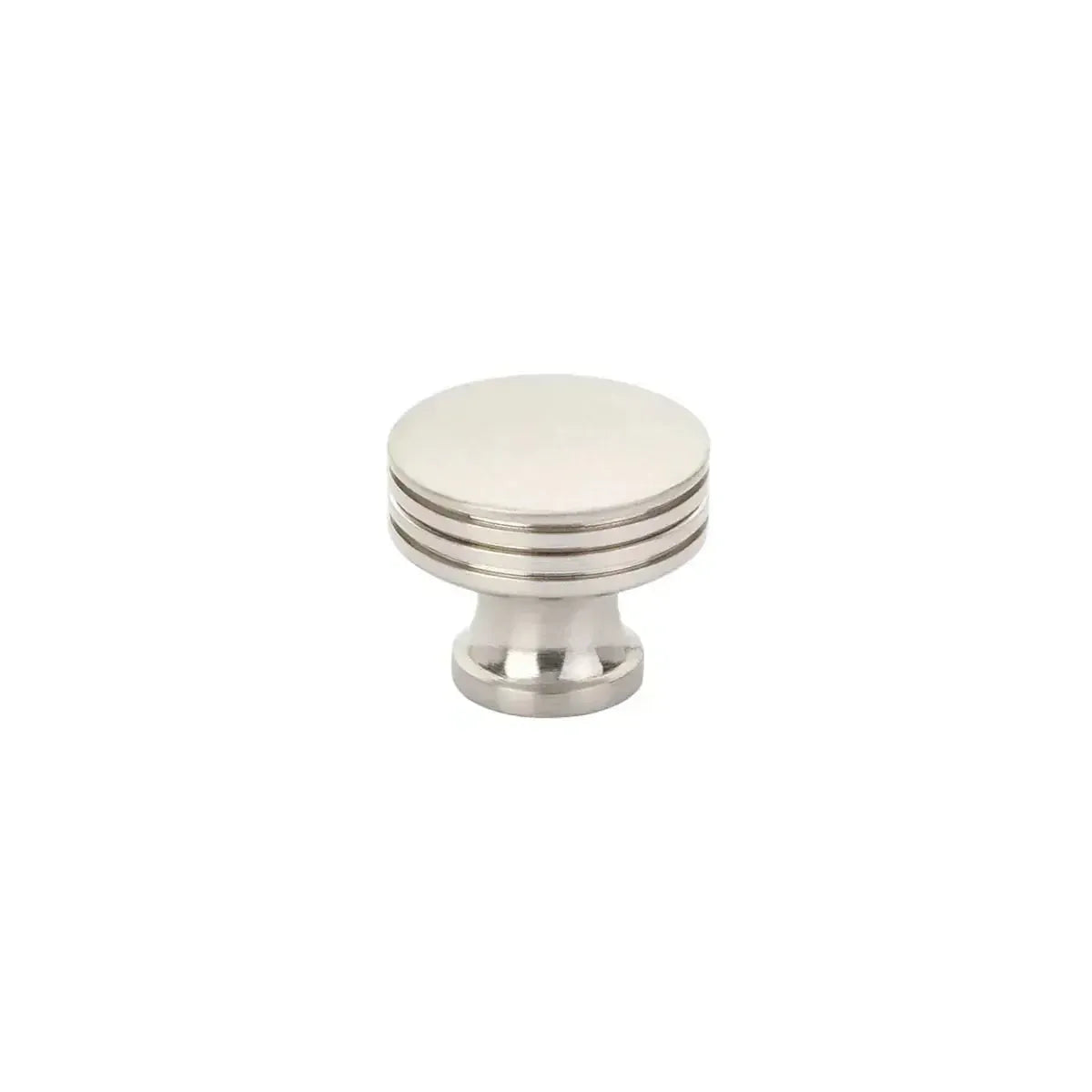 The Schaub Menlo Park Ridged Cabinet Knob in Brushed Nickel finish.