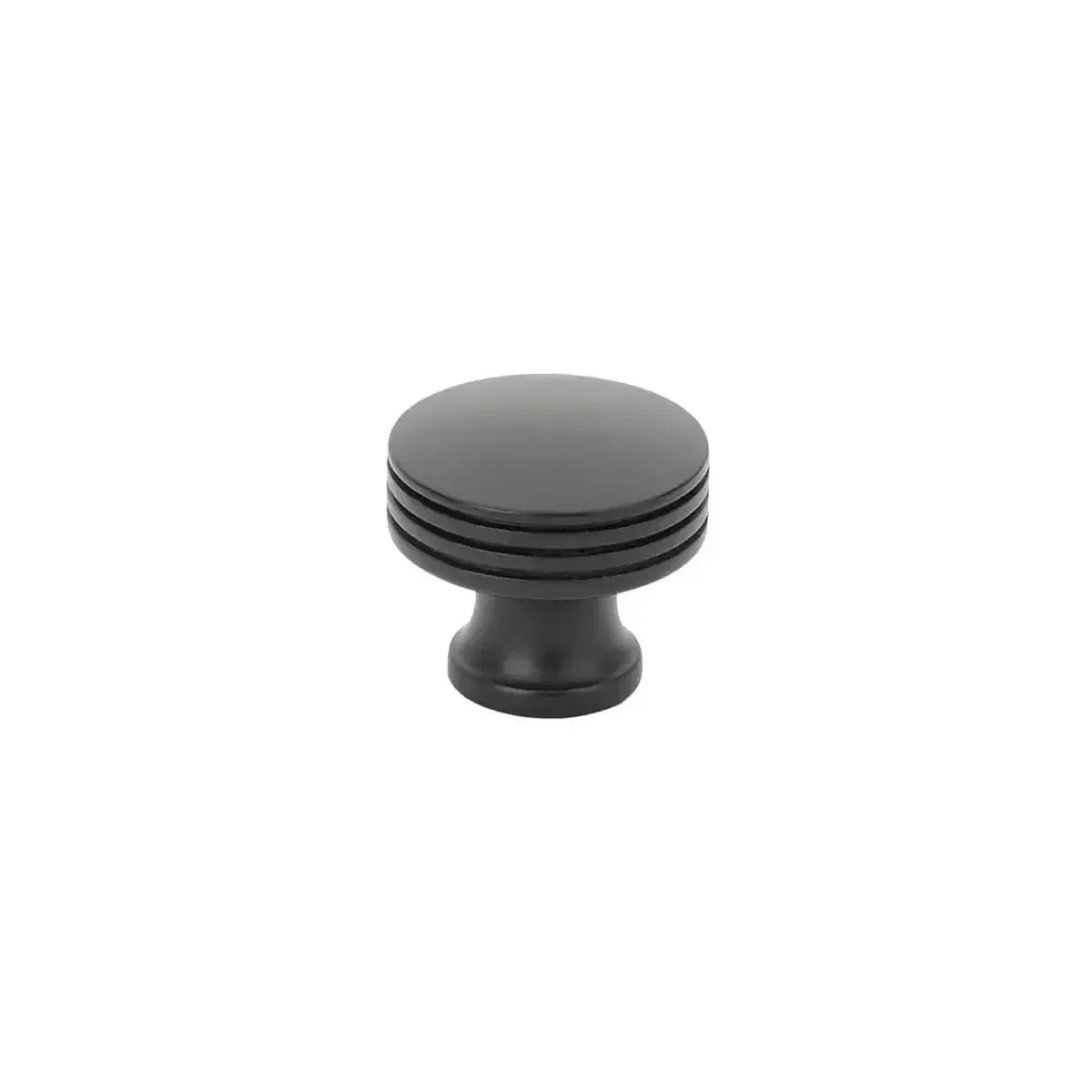 The Schaub Menlo Park Ridged Cabinet Knob in Matte Black finish.