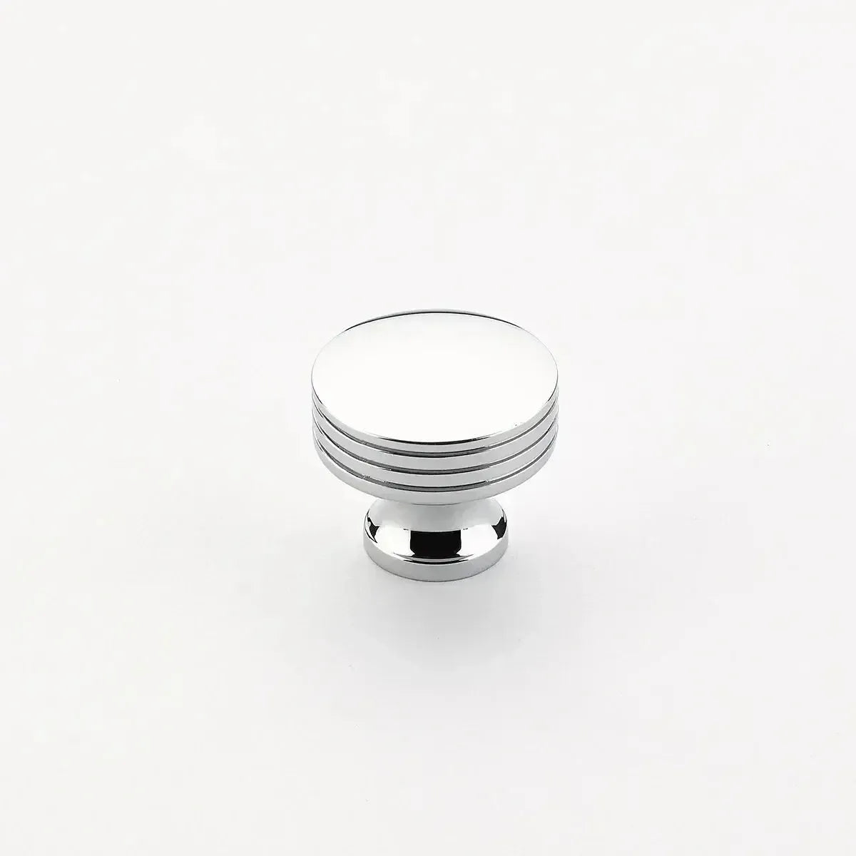 The Schaub Menlo Park Ridged Cabinet Knob in Polished Chrome finish.