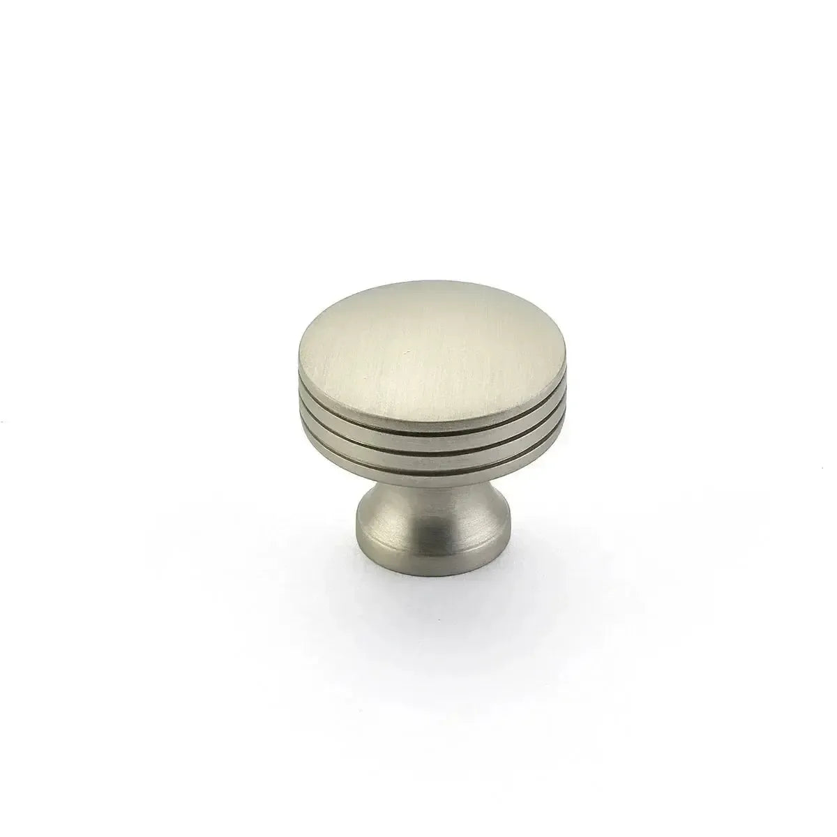 The Schaub Menlo Park Ridged Cabinet Knob in Satin Nickel finish.