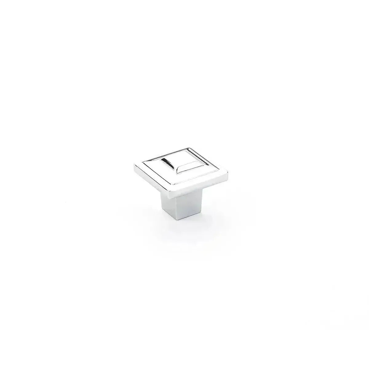 The Schaub Menlo Park Square Cabinet Knob in Polished Chrome finish.