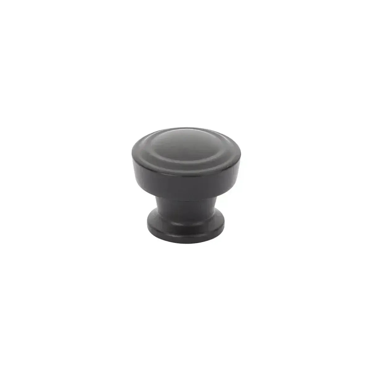 The Schaub Menlo Park Stepped Round Cabinet Knob in Matte Black finish.