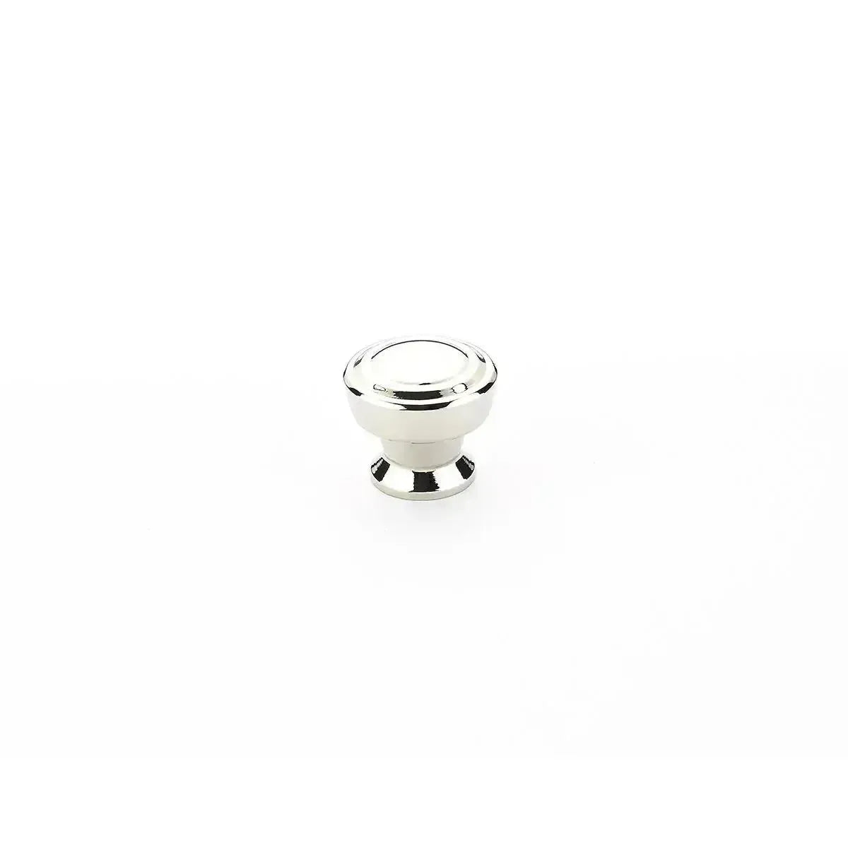 The Schaub Menlo Park Stepped Round Cabinet Knob in Polished Nickel finish.