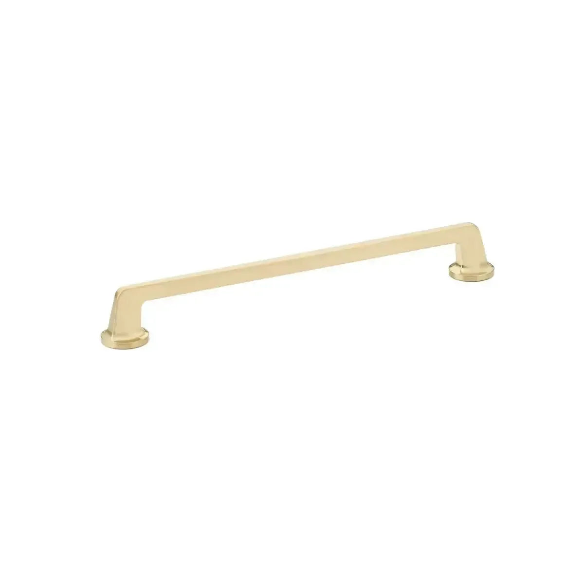 The Schaub Northport Pull with Round Bases in Signature Satin Brass finish.