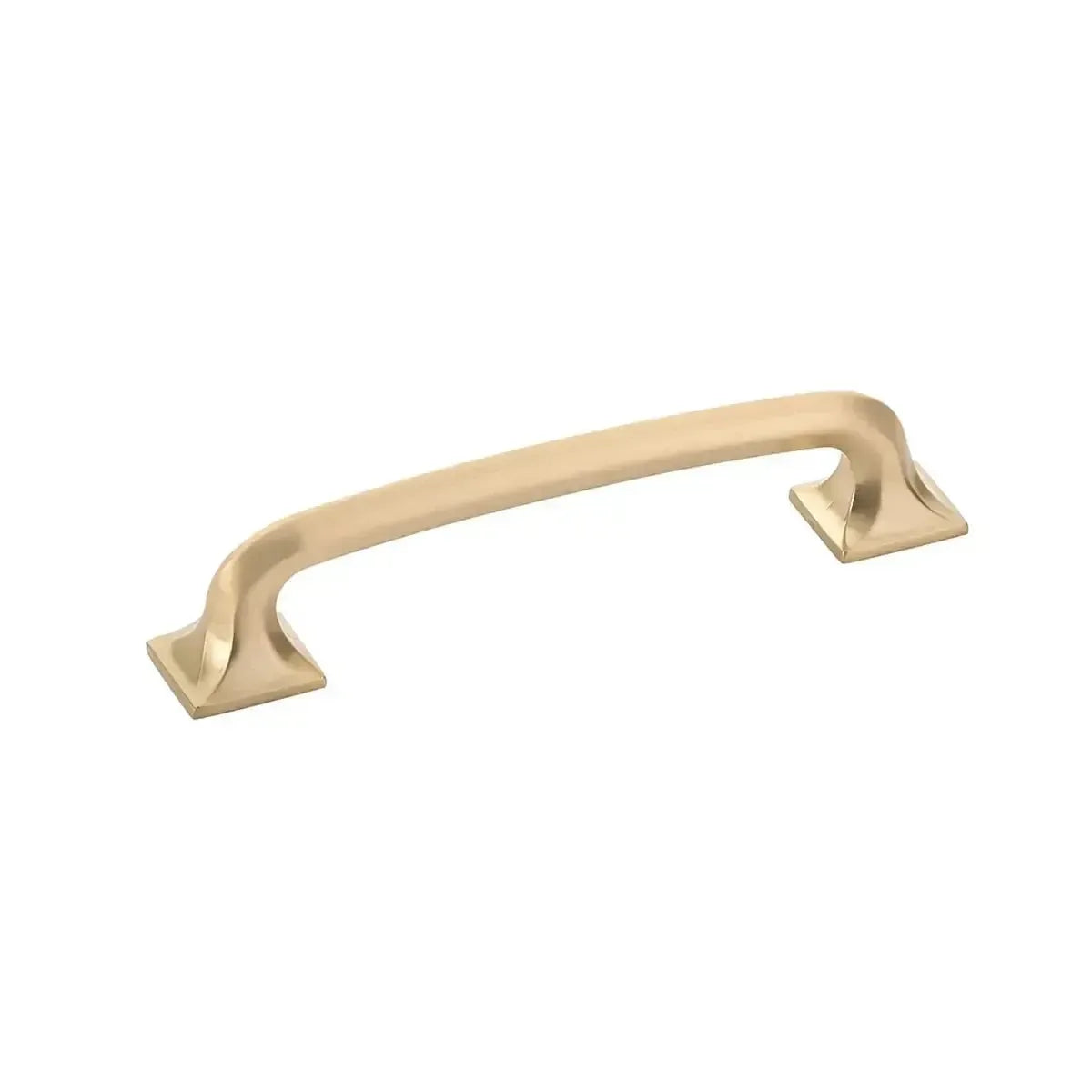 The Schaub Northport Pull with Square Bases in Signature Satin Brass finish.