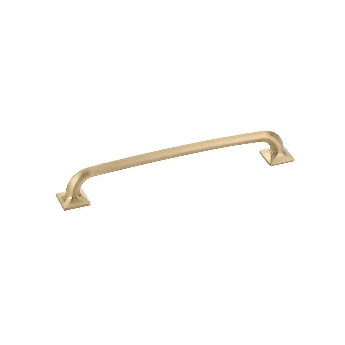 The Schaub Northport Pull with Square Bases in Signature Satin Brass finish.