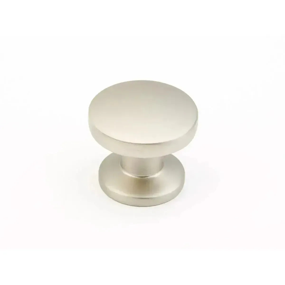 The Schaub Northport Smooth Round Cabinet Knob in Satin Nickel finish.