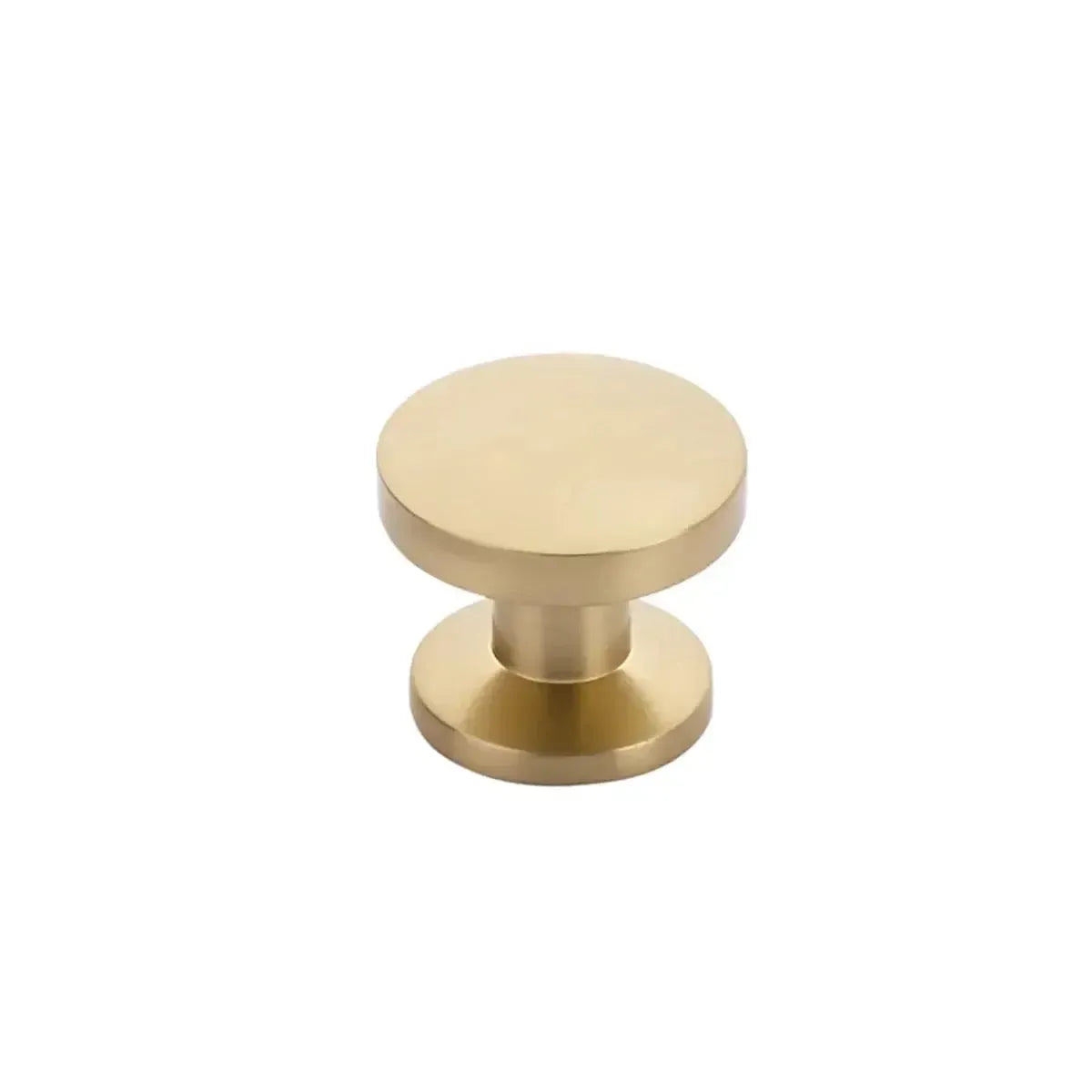The Schaub Northport Smooth Round Cabinet Knob in Signature Satin Brass finish.