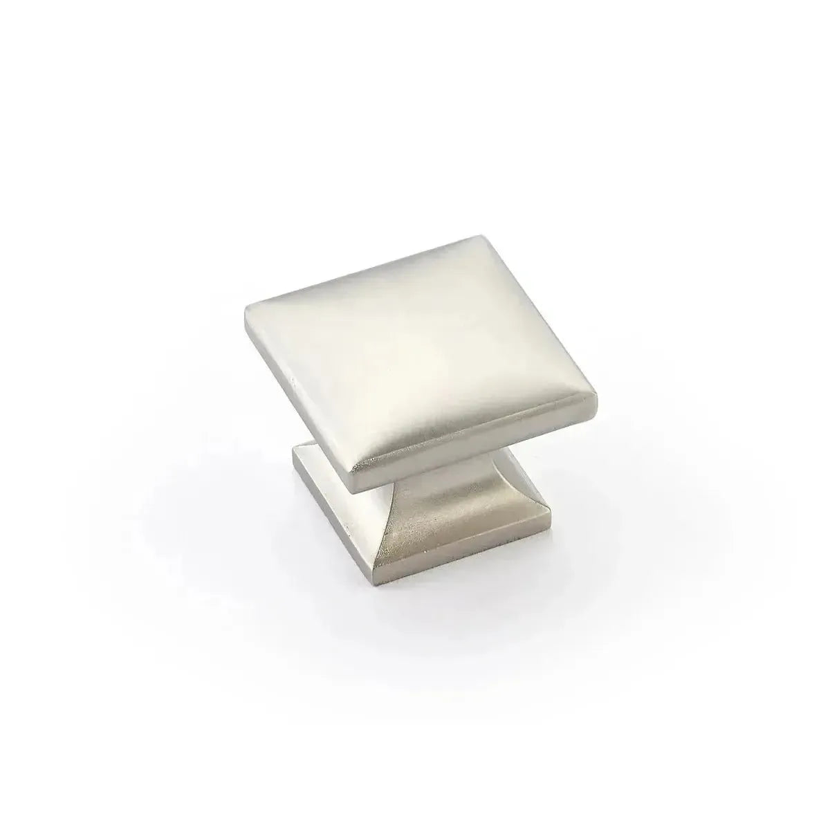 The Schaub Northport Smooth Square Cabinet Knob in Satin Nickel finish.
