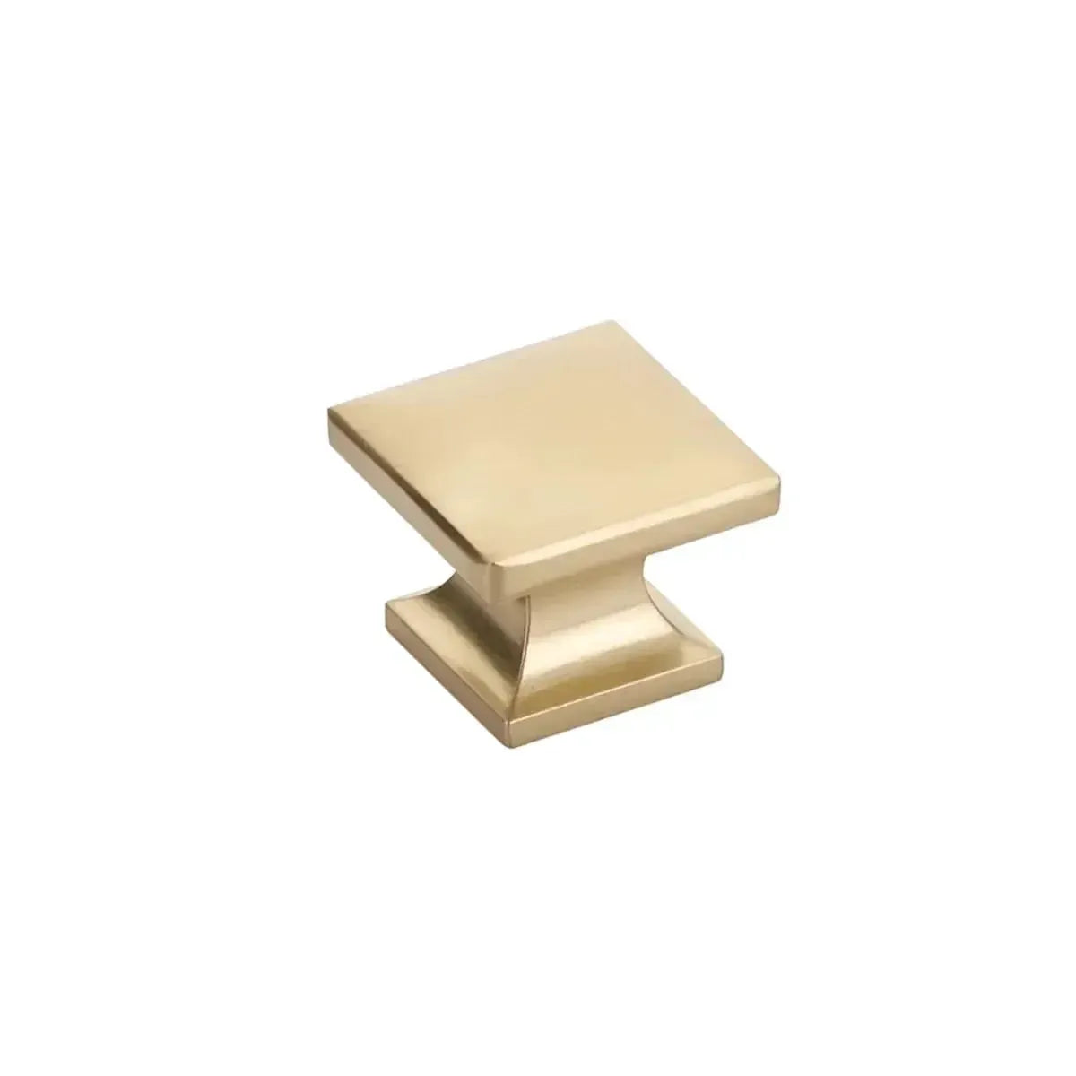 The Schaub Northport Smooth Square Cabinet Knob in Signature Satin Brass finish.