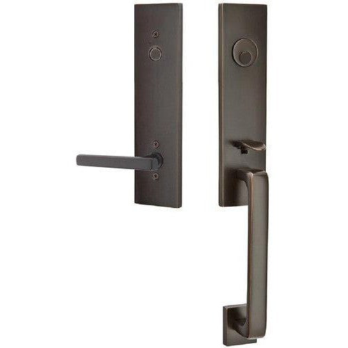 Emtek Davos Tubular Entrance Handleset With Freestone Lever in Oil Rubbed Bronze finish