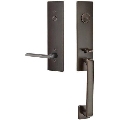 Emtek Davos Tubular Entrance Handleset With Helios Lever in Oil Rubbed Bronze finish