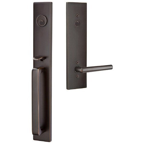 Emtek Lausanne Tubular Entrance Handleset With Stuttgart Lever in Oil Rubbed Bronze finish