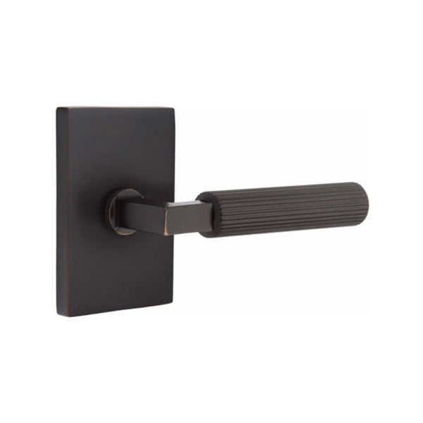 Emtek Select L-Square Straight Knurled Lever with Modern Rectangular Rosette in Oil Rubbed Bronze finish