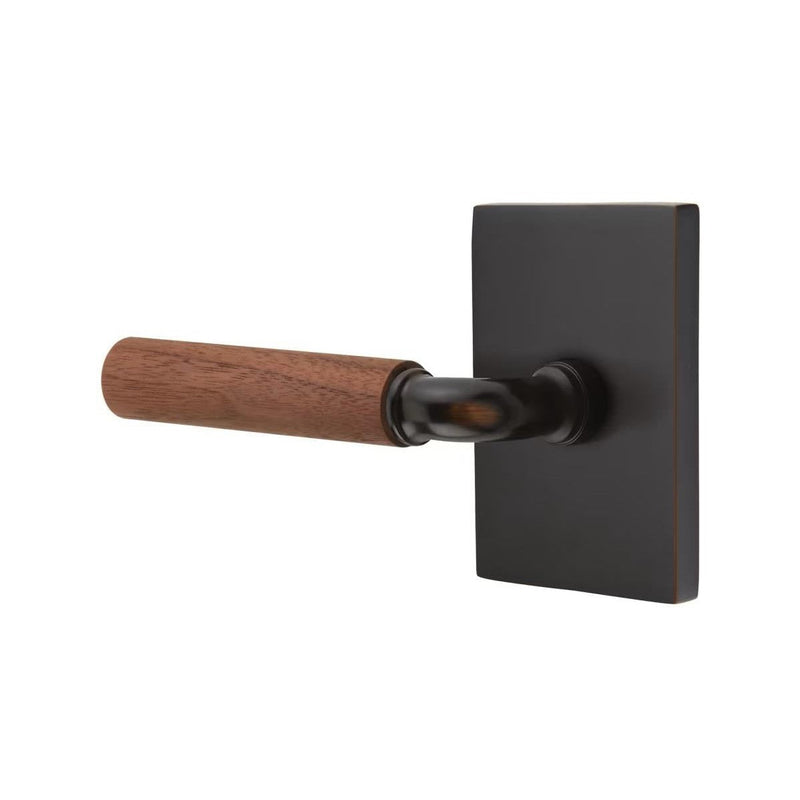 Emtek Select R-Bar Dark Walnut Lever with Modern Rectangular Rosette in Oil Rubbed Bronze finish