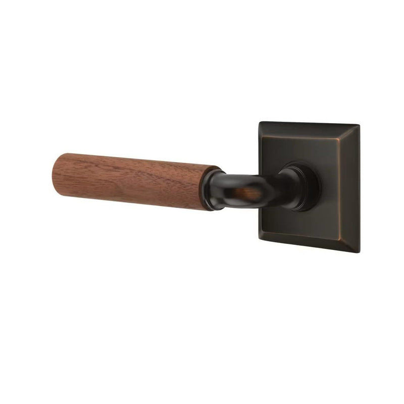 Emtek Select R-Bar Dark Walnut Lever with Quincy Rosette in Oil Rubbed Bronze finish