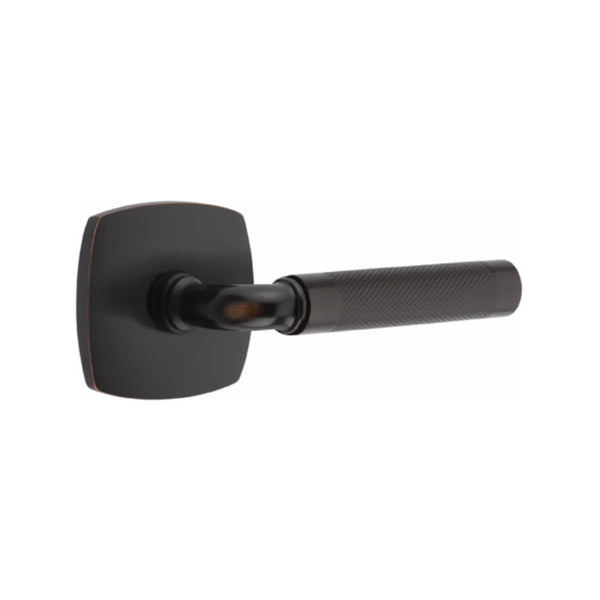 Emtek Select R-Bar Knurled Lever with Urban Modern Rosette in Oil Rubbed Bronze finish