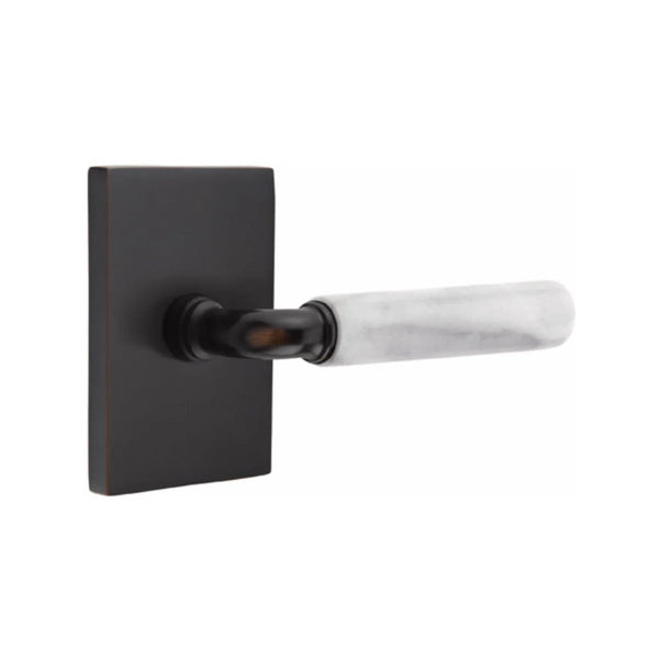 Emtek Select R-Bar White Marble Lever with Modern Rectangular Rosette in Oil Rubbed Bronze finish