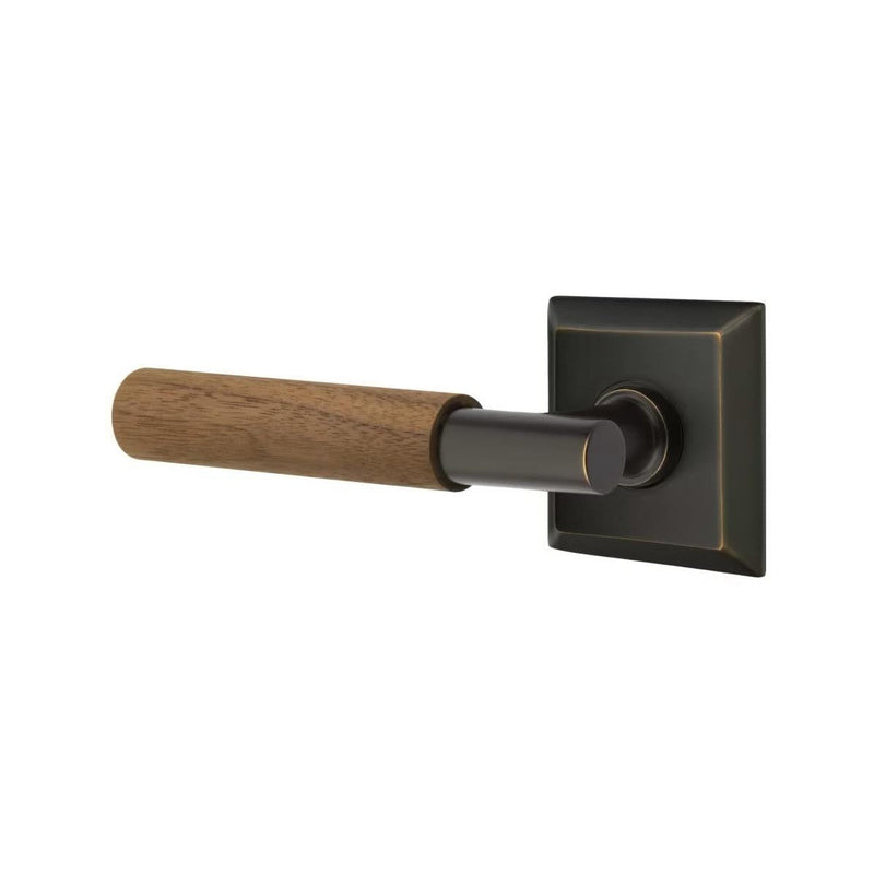 Emtek Select T-Bar Dark Walnut Lever with Quincy Rosette in Oil Rubbed Bronze finish