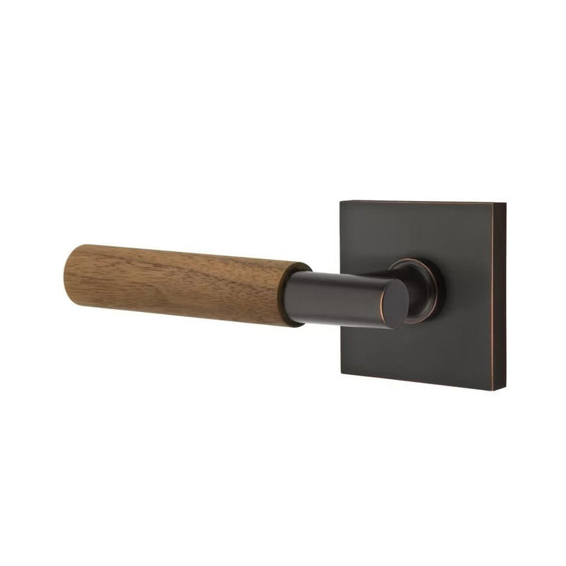 Emtek Select T-Bar Dark Walnut Lever with Square Rosette in Oil Rubbed Bronze finish