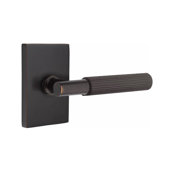 Emtek Select T-Bar Straight Knurled Lever with Modern Rectangular Rosette in Oil Rubbed Bronze finish