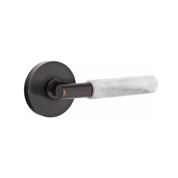 Emtek Select T-Bar White Marble Lever with Disk Rosette in Oil Rubbed Bronze finish