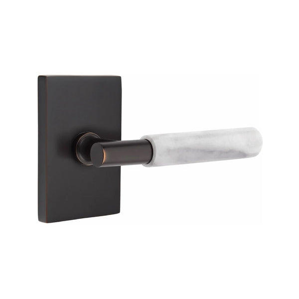 Emtek Select T-Bar White Marble Lever with Modern Rectangular Rosette in Oil Rubbed Bronze finish