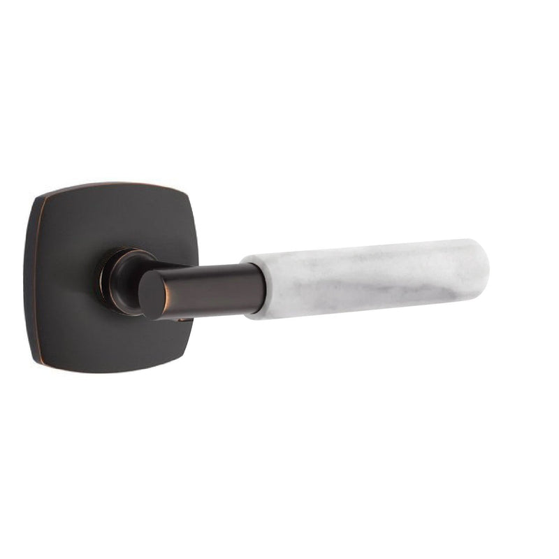 Emtek Select T-Bar White Marble Lever with Urban Modern Rosette in Oil Rubbed Bronze finish