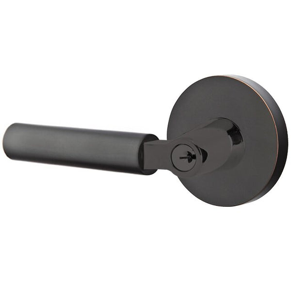 Emtek Select L-Square Smooth Key in Lever with Disk Rosette in Oil Rubbed Bronze finish