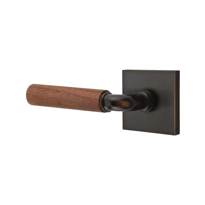 Emtek Select R-Bar Dark Walnut Lever with Square Rosette in Oil Rubbed Bronze finish