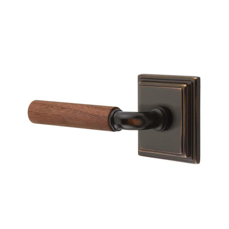 Emtek Select R-Bar Dark Walnut Lever with Wilshire Rosette in Oil Rubbed Bronze finish