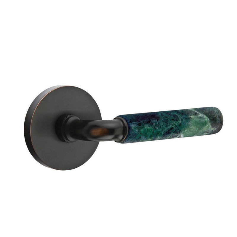 Emtek Select R-Bar Green Marble Lever with Disk Rosette in Oil Rubbed Bronze finish