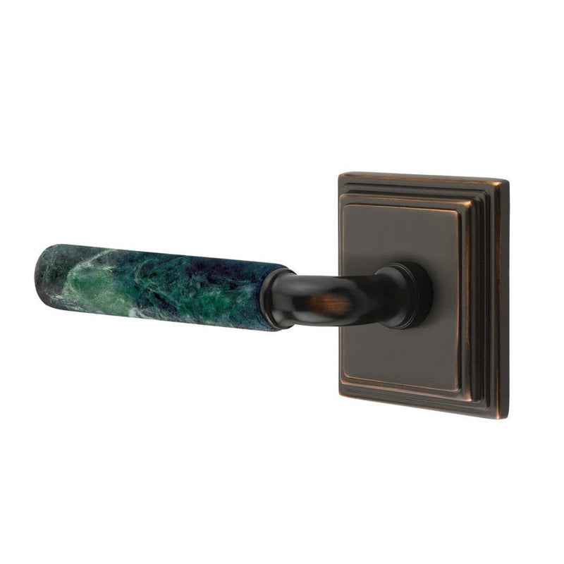 Emtek Select R-Bar Green Marble Lever with Wilshire Rosette in Oil Rubbed Bronze finish