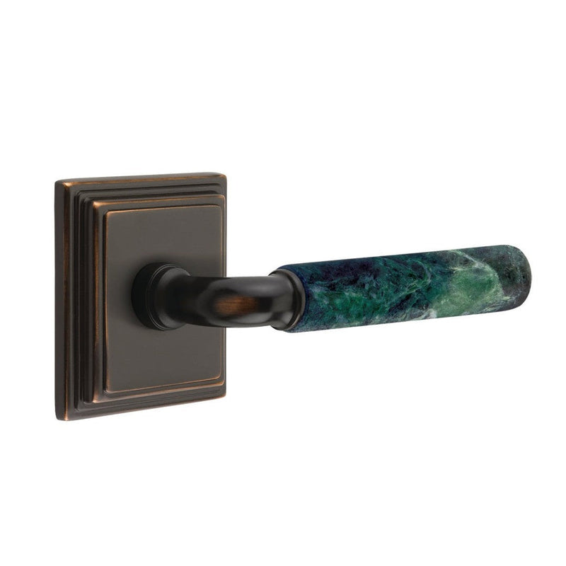 Emtek Select R-Bar Green Marble Lever with Wilshire Rosette in Oil Rubbed Bronze finish