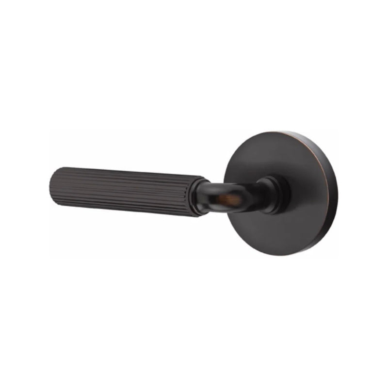 Emtek Select R-Bar Straight Knurled Lever with Disk Rosette in Oil Rubbed Bronze finish