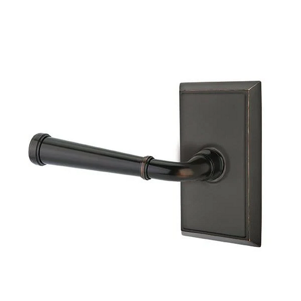 The Emtek Merrimack Lever With Rectangular Rosette in Oil Rubbed Bronze finish