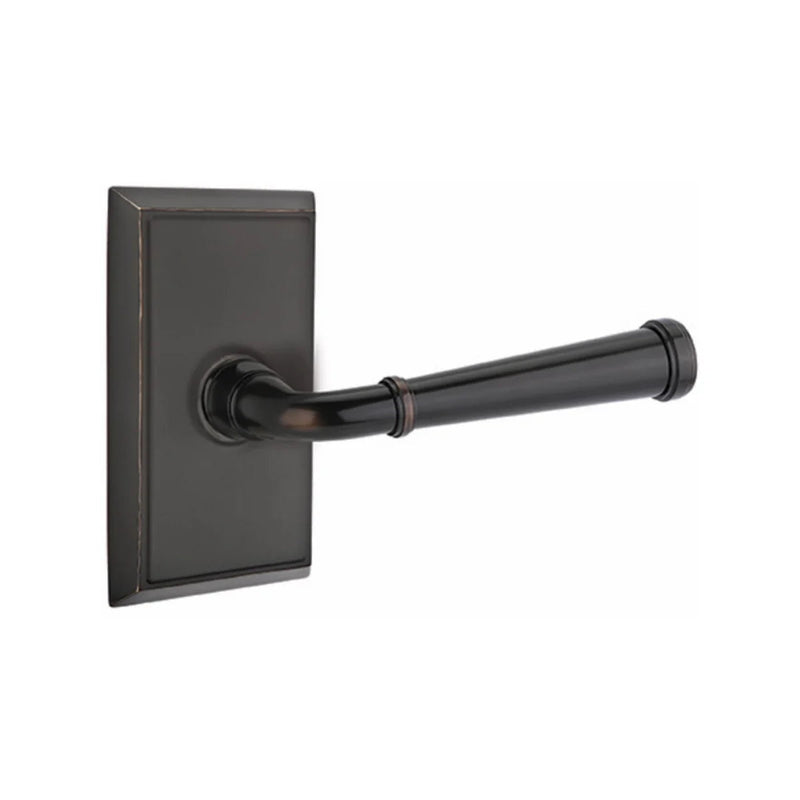 The Emtek Merrimack Lever With Rectangular Rosette in Oil Rubbed Bronze finish